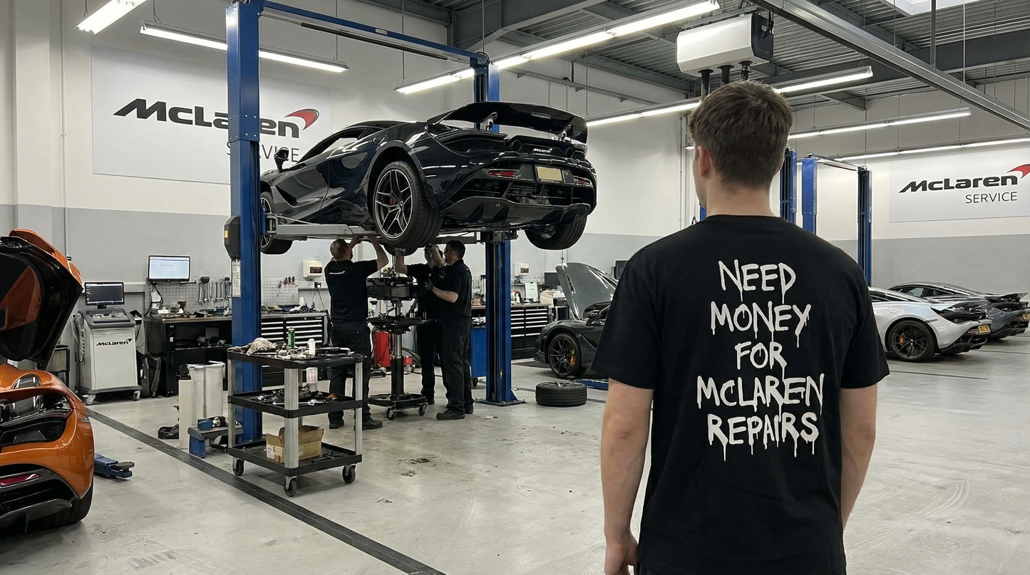 McLaren Repair T-Shirt | Exotic Car Ownership Humor | Broke Flexing